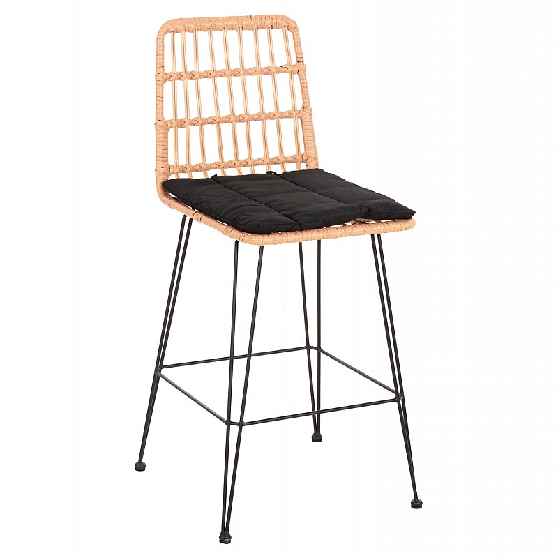 ΣΚΑΜΠΟ ΜΕΣ.ΥΨΟΥΣ ALLEGRA HM5643.11 ΜΕΤΑΛΛΟ&ΜΑΞΙΛΑΡΙ ΜΑΥΡΟ-WICKER ΜΠΕΖ 50x55x103Υεκ.