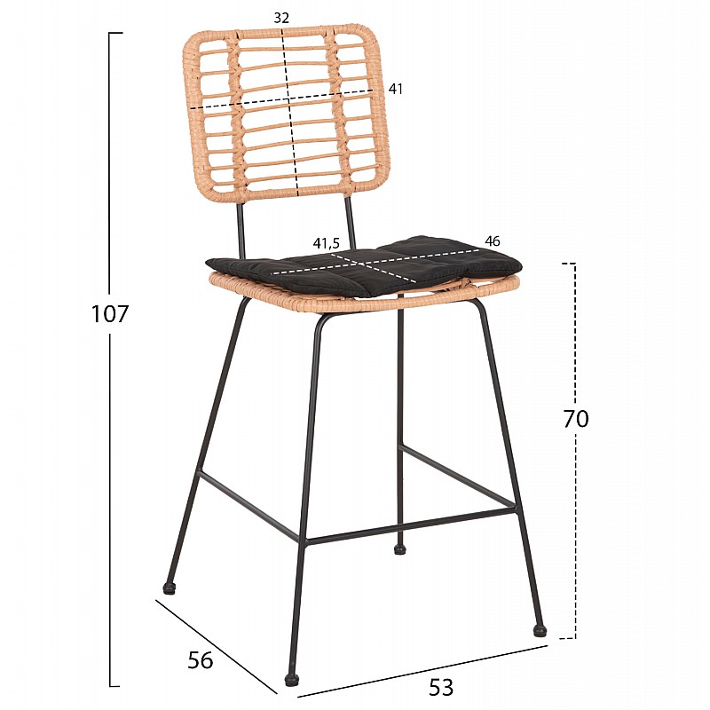 ΣΚΑΜΠΟ ΜΕΣ.ΥΨΟΥΣ ALLEGRA HM5644.11 ΜΕΤΑΛΛΟ&ΜΑΞΙΛΑΡΙ ΜΑΥΡΟ-WICKER ΜΠΕΖ 53x56x107Υεκ.