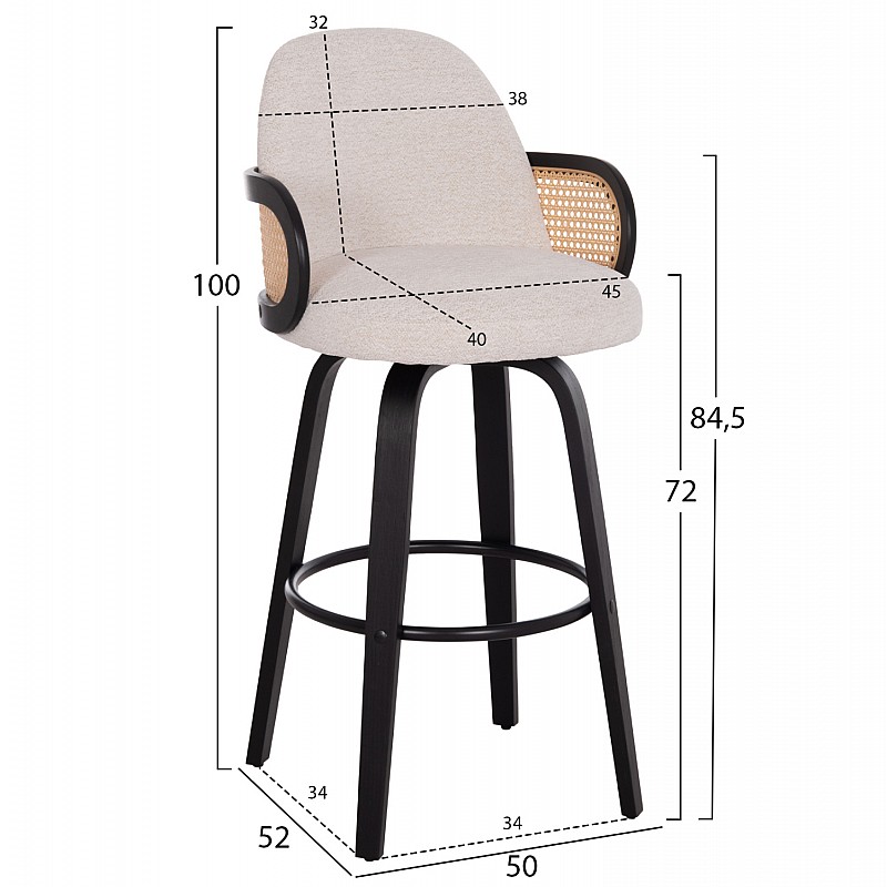 ΣΚΑΜΠΟ ΜΠΑΡ ΠΕΡΙΣΤΡΕΦΟΜΕΝΟ BECKER HM18251.02 PLYWOOD ΜΑΥΡΟ--ΕΚΡΟΥ ΥΦΑΣΜΑ 50x52x100Υ