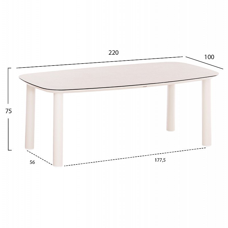 ΤΡΑΠΕΖΙ DOSUN HM6202.02 ΚΡΕΜ ΑΛΟΥΜΙΝΙΟ-3D PRINT ΓΥΑΛΙ ΚΕΡΑΜΙΚΟ LOOK 220x100x75Υεκ
