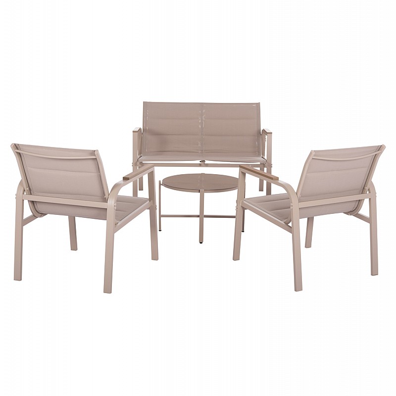 ΣΕΤ ΣΑΛΟΝΙ 4ΤΜΧ JULIETTE HM6280.04 ΚΑΠΟΥΤΣΙΝΟ ΑΛΟΥΜΙΝΙΟ-TEXTILENE--TEMPERED GLASS