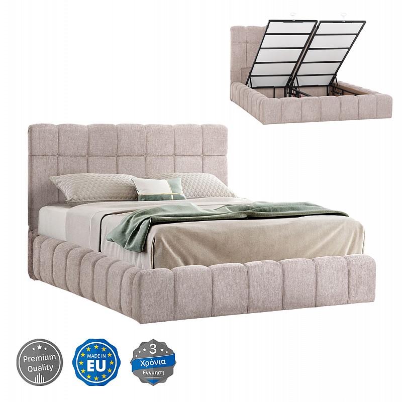 ΚΡΕΒΑΤΙ RAMON ΜΕ ΑΠΟΘΗΚΕΥΤΙΚΟ ΧΩΡΟ HM720.10 ΥΦΑΣΜΑ TEDDY ΜΠΕΖ-ΣΤΡΩΜΑ 160x200εκ