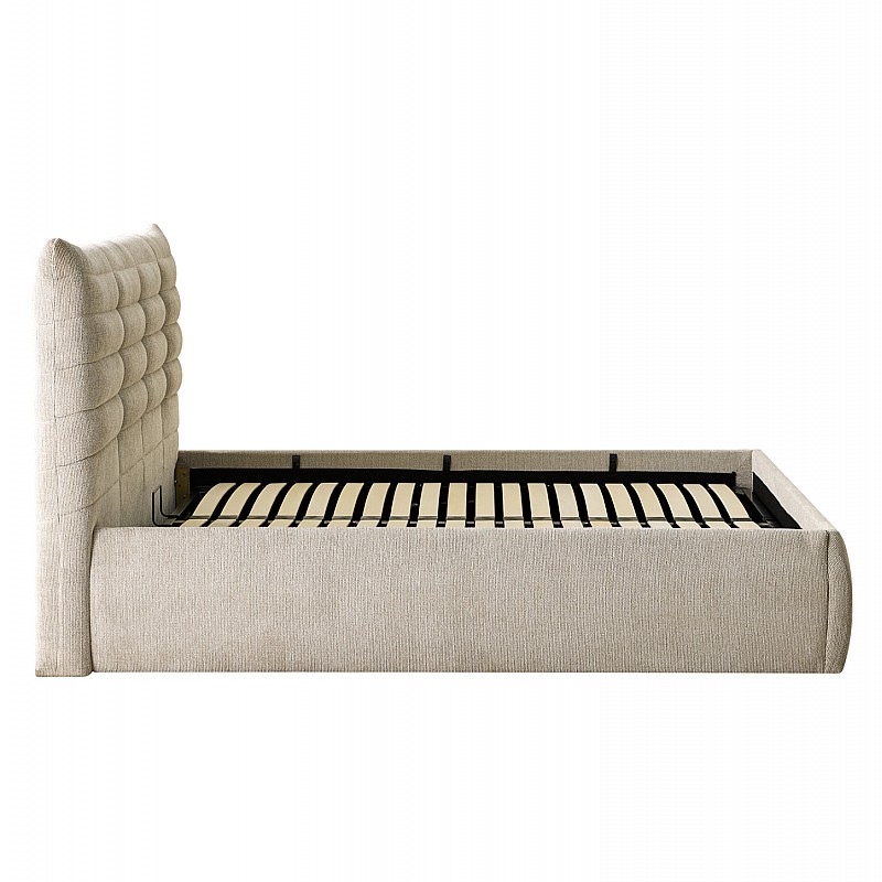 ΚΡΕΒΑΤΙ ΔΙΠΛΟ SANDRA HM732.03 ΜΠΕΖ ΥΦΑΣΜΑ & ΑΠΟΘΗΚΕΥΤΙΚΟΣ ΧΩΡΟΣ ΓΙΑ  ΣΤΡΩΜΑ 160x200εκ