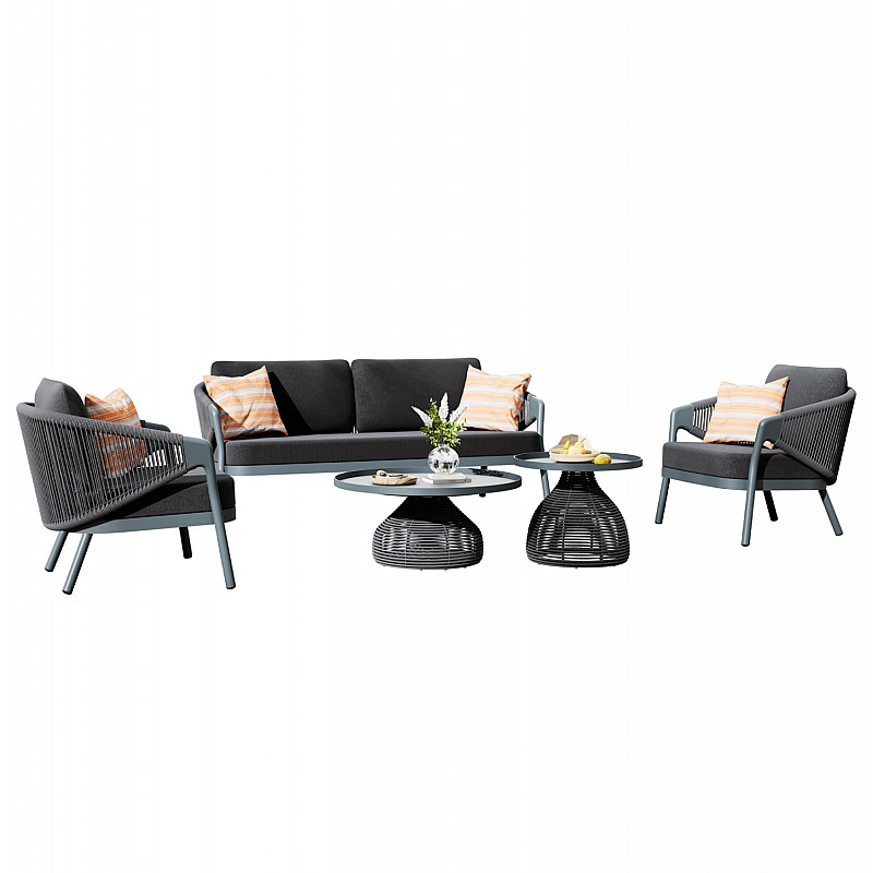 ΣΕΤ ΣΑΛΟΝΙ 5ΤΜΧ DRISCOLL ΗM6473.01 ΣΚΟΥΡΟ ΓΚΡΙ ΑΛΟΥΜΙΝΙΟ-ΣΧΟΙΝΙ-OLEFIN ΥΦΑΣΜΑ