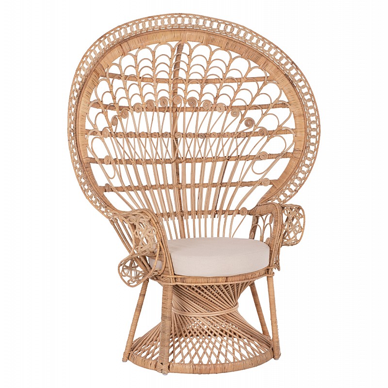 ΠΟΛΥΘΡΟΝΑ ROYAL PEACOCK HM9342 RATTAN ΣΕ ΦΥΣΙΚΟ-ΜΑΞΙΛΑΡΙ ΜΠΕΖ 114x72x150Yεκ.