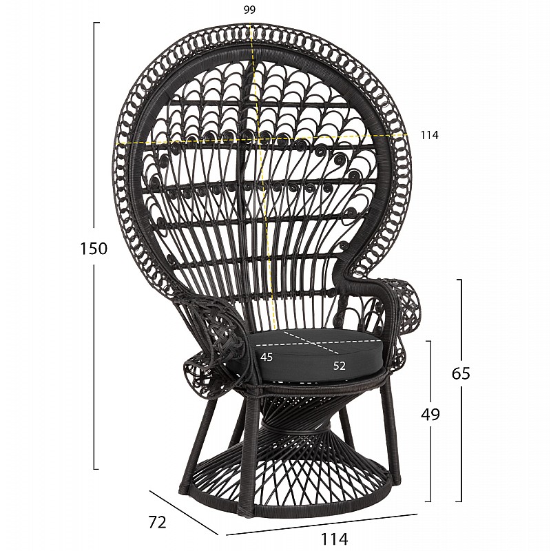 ΠΟΛΥΘΡΟΝΑ ROYAL PEACOCK HM9342.03 RATTAN ΜΑΥΡΟ-ΜΑΞΙΛΑΡΙ ΜΑΥΡΟ 114x72x150Yεκ.