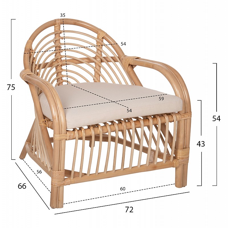 ΠΟΛΥΘΡΟΝΑ FEMUR HM9837 RATTAN ΣΕ ΦΥΣΙΚΟ- ΛΕΥΚΟ ΜΑΞΙΛΑΡΙ 72x66x75Υεκ.