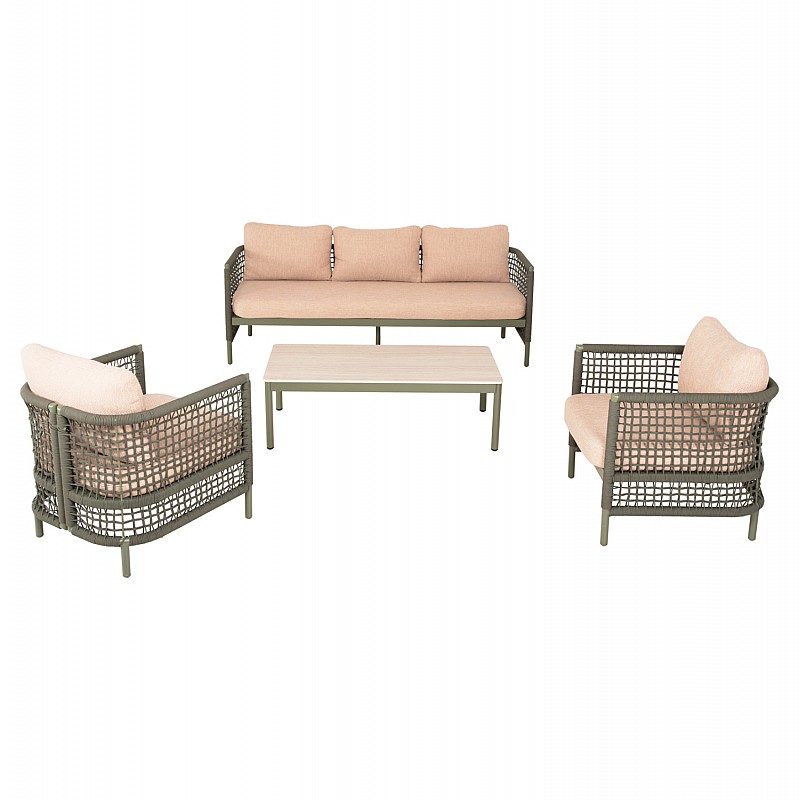 ΣΕΤ ΣΑΛΟΝΙ 4ΤΜΧ SONDRA HM6251.03 ΑΛΟΥΜΙΝΙΟ & ΣΧΟΙΝΙ ΠΡΑΣΙΝΟ-ΜΑΞΙΛΑΡΙΑ ΜΠΕΖ