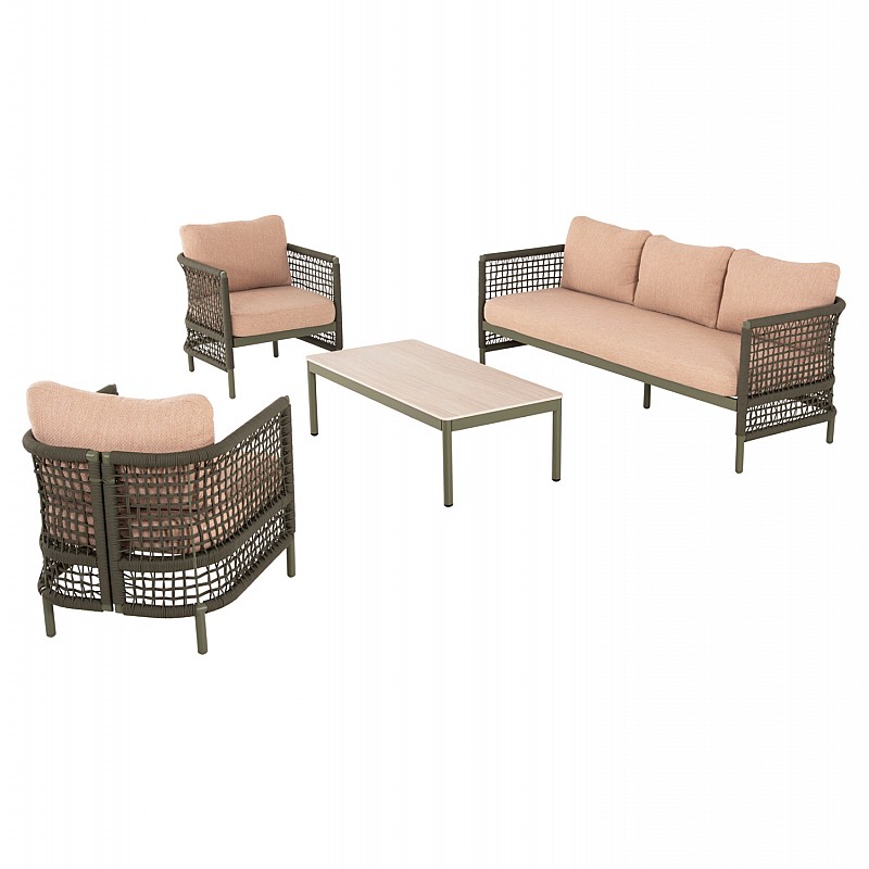 ΣΕΤ ΣΑΛΟΝΙ 4ΤΜΧ SONDRA HM6251.03 ΑΛΟΥΜΙΝΙΟ & ΣΧΟΙΝΙ ΠΡΑΣΙΝΟ-ΜΑΞΙΛΑΡΙΑ ΜΠΕΖ