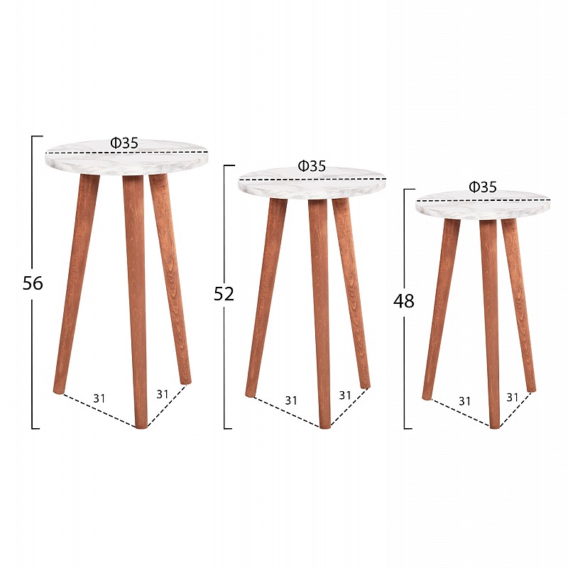 ΣΕΤ ΤΡΑΠΕΖΙ ΣΑΛΟΝΙΟΥ & 3 ΒΟΗΘ.ΤΡΑΠΕΖΙΑ VITAL HM18180.03 ΜΕΛΑΜΙΝΗ ΛΕΥΚΟ ΜΑΡΜΑΡΟ-ΚΑΡΥΔΙ ΠΟΔΙΑ