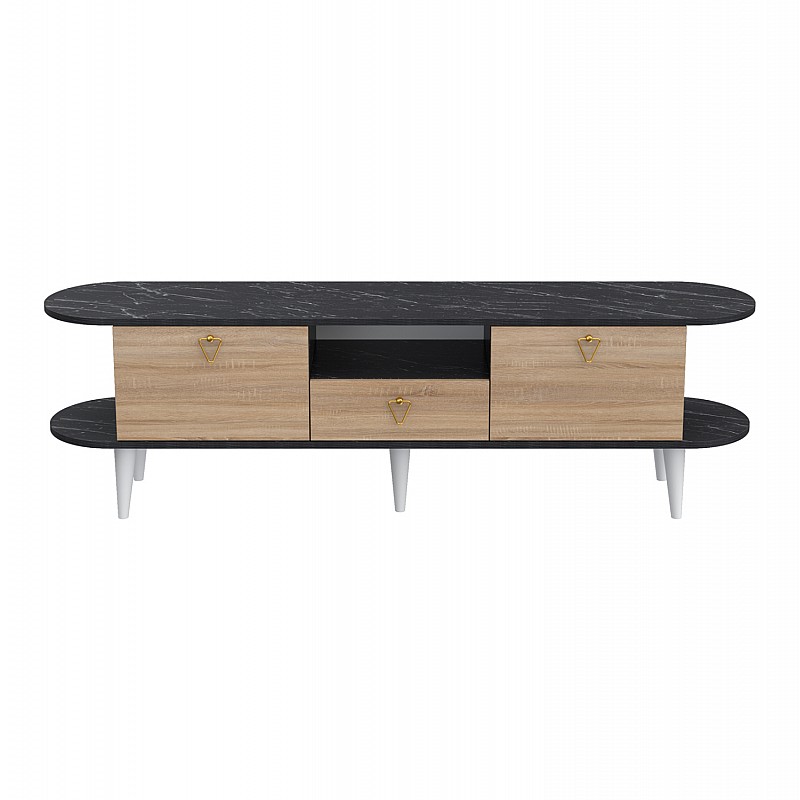 ΕΠΙΠΛΟ ΤΗΛΕΟΡΑΣΗΣ BEECON HM18185 ΜΕΛΑΜΙΝΗ ΣΕ ΜΑΥΡΟ ΜΑΡΜΑΡΟ & ΣΟΝΑΜΑ-ΛΕΥΚΑ ΠΟΔΙΑ 180x36x53Υεκ.