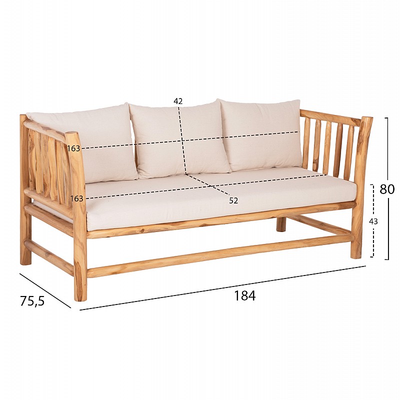 ΣΕΤ ΣΑΛΟΝΙ 4ΤΜΧ EDDARD HM9340 ΑΠΟ ΜΑΣΙΦ ΞΥΛΟ TEAK  ΦΥΣΙΚΟ - ΛΕΥΚΟ