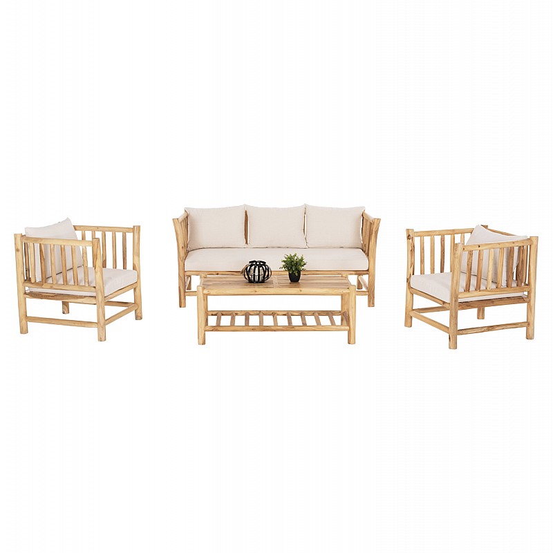 ΣΕΤ ΣΑΛΟΝΙ 4ΤΜΧ EDDARD HM9340 ΑΠΟ ΜΑΣΙΦ ΞΥΛΟ TEAK  ΦΥΣΙΚΟ - ΛΕΥΚΟ