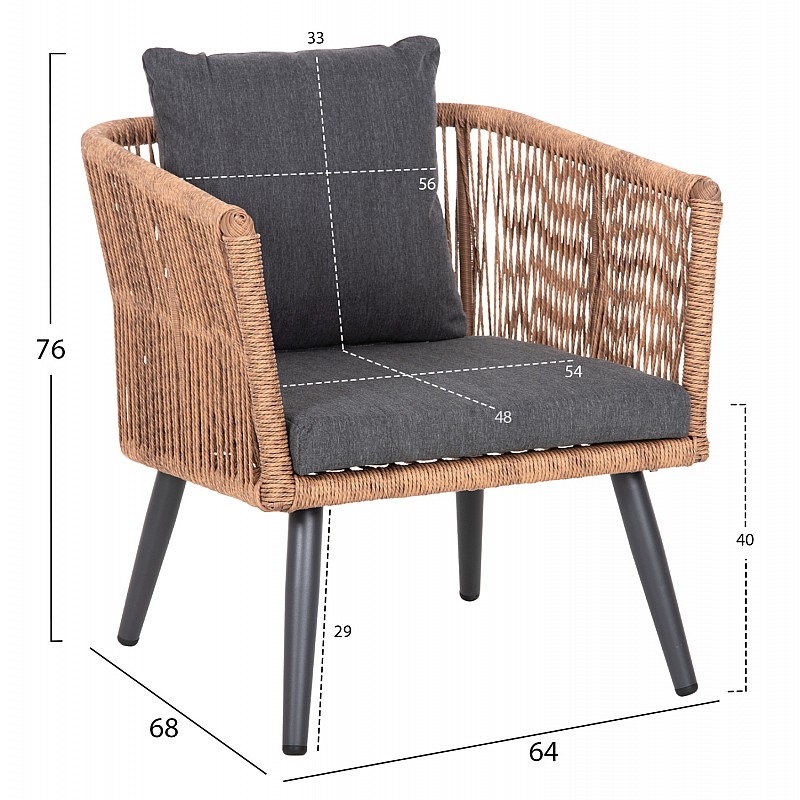 ΣΑΛΟΝΙ ΕΞ.ΧΩΡΟΥ 4ΤΜΧ FREJA HM6057.03 ΑΛΟΥΜ.ΑΝΘΡΑΚΙ-PE RATTAN ΜΠΕΖ-ΑΝΘΡΑΚΙ ΜΑΞΙΛΑΡΙΑ