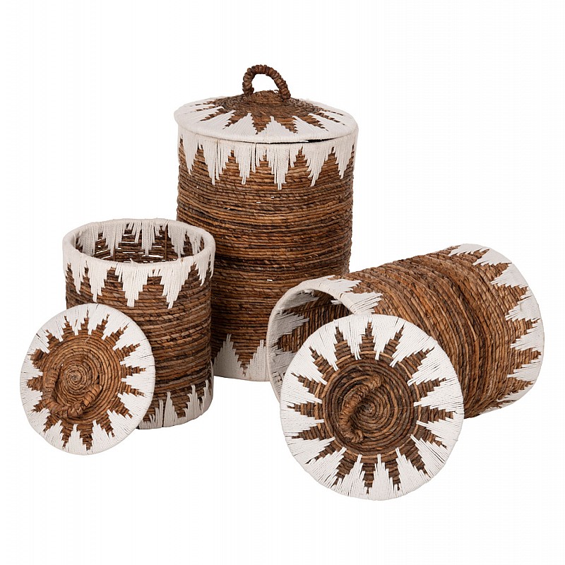 ΚΑΛΑΘΙΑ ΨΑΘΙΝΑ ΣΤΡΟΓΓΥΛΑ ΜΕ ΚΑΠΑΚΙ ΣΕΤ 3τμχ HM4306 ΣΕ ΦΥΣΙΚΟ-ΛΕΥΚΟ Φ42x63Υεκ.