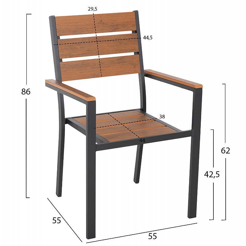 ΣΕΤ ΤΡΑΠΕΖΑΡΙΑΣ TABER HM21197 ΤΡΑΠΕΖΙ & 4 ΠΟΛΥΘΡΟΝΕΣ-ΑΛΟΥΜΙΝΙΟ & POLYWOOD-ΑΝΘΡΑΚΙ