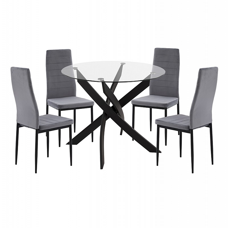 ΣΕΤ ΤΡΑΠΕΖΑΡΙΑΣ 5ΤΜΧ LADY HM21199.01 ΓΥΑΛΙ--ΜΕΤΑΛΛΟ ΣΕ ΜΑΥΡΟ & ΒΕΛΟΥΔΟ ΓΚΡΙ