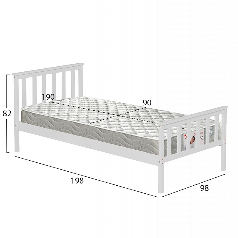 ΚΡΕΒΑΤΙ ΠΑΙΔΙΚΟ ΜΕ ΣΤΡΩΜΑ GIMLY HM21300.01 ΞΥΛΟ ΠΕΥΚΟΥ ΣΕ ΛΕΥΚΟ ΓΙΑ ΣΤΡΩΜΑ 90x190εκ