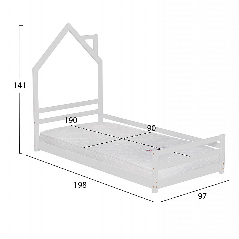 ΚΡΕΒΑΤΙ ΠΑΙΔΙΚΟ ΜΕ ΣΤΡΩΜΑ HOUSER HM21301 ΞΥΛΟ ΠΕΥΚΟΥ ΣΕ ΛΕΥΚΟ--ΣΤΡΩΜΑ 90x190εκ