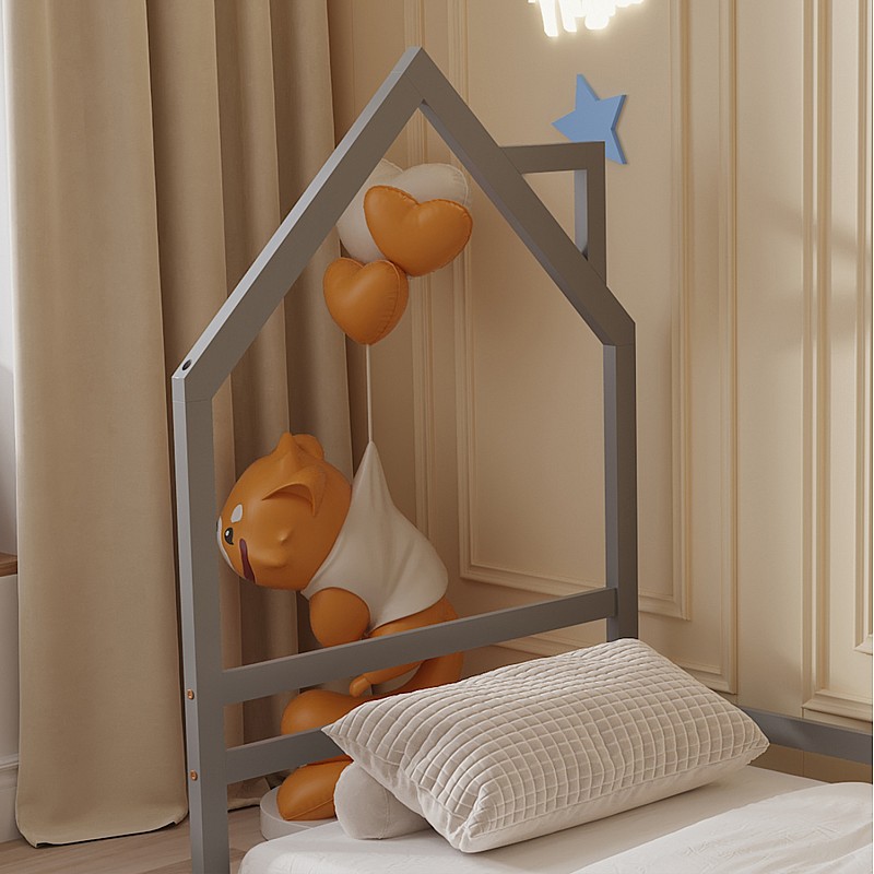 ΚΡΕΒΑΤΙ ΠΑΙΔΙΚΟ ΜΕ ΣΤΡΩΜΑ HOUSER HM21301.01 ΞΥΛΟ ΠΕΥΚΟΥ ΣΕ ΓΚΡΙ--ΣΤΡΩΜΑ 90x190εκ