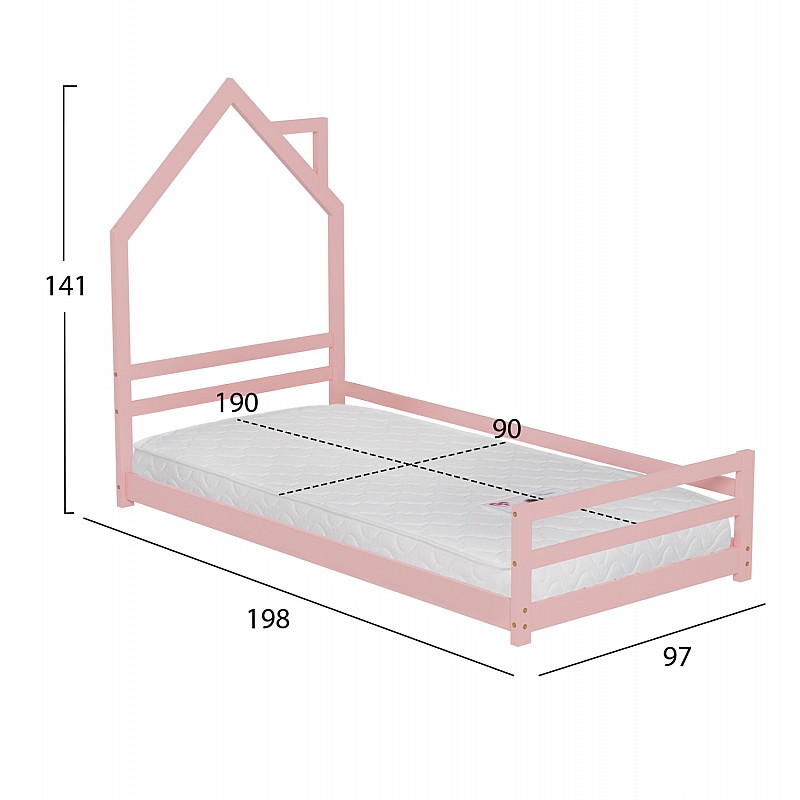 ΚΡΕΒΑΤΙ ΠΑΙΔΙΚΟ ΜΕ ΣΤΡΩΜΑ HOUSER HM21301.02 ΞΥΛΟ ΠΕΥΚΟΥ ΣΕ ΡΟΖ--ΣΤΡΩΜΑ 90x190εκ