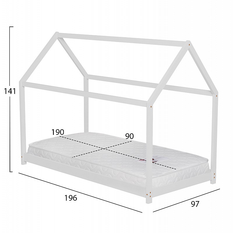 ΚΡΕΒΑΤΙ ΠΑΙΔΙΚΟ ΜΕ ΣΤΡΩΜΑ PEPE HM21302.01 ΞΥΛΟ ΠΕΥΚΟΥ ΣΕ ΛΕΥΚΟ--ΣΤΡΩΜΑ 90x190εκ