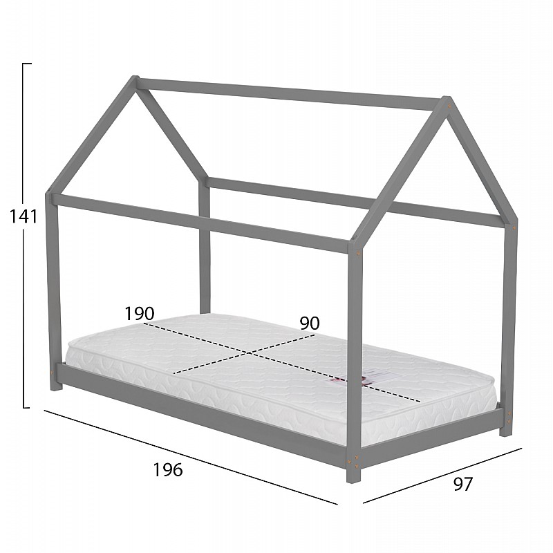 ΚΡΕΒΑΤΙ ΠΑΙΔΙΚΟ ΜΕ ΣΤΡΩΜΑ PEPE HM21302.02 ΞΥΛΟ ΠΕΥΚΟΥ ΣΕ ΓΚΡΙ--ΣΤΡΩΜΑ 90x190εκ