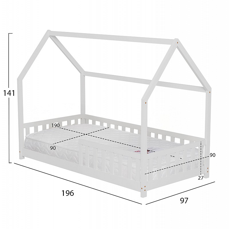 ΚΡΕΒΑΤΙ ΠΑΙΔΙΚΟ ΜΕ ΣΤΡΩΜΑ PHYLLIS HM21304.01 ΞΥΛΟ ΠΕΥΚΟΥ ΣΕ ΛΕΥΚΟ--ΣΤΡΩΜΑ 90x190εκ