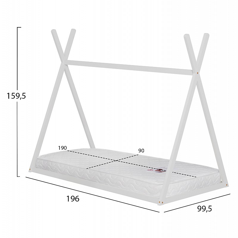 ΚΡΕΒΑΤΙ ΠΑΙΔΙΚΟ ΜΕ ΣΤΡΩΜΑ MUNK HM21306.01 ΞΥΛΟ ΠΕΥΚΟΥ ΣΕ ΛΕΥΚΟ--ΣΤΡΩΜΑ 90x190εκ