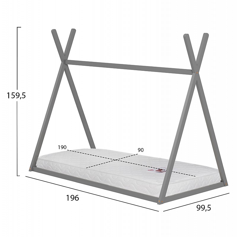 ΚΡΕΒΑΤΙ ΠΑΙΔΙΚΟ ΜΕ ΣΤΡΩΜΑ MUNK HM21306.02 ΞΥΛΟ ΠΕΥΚΟΥ ΣΕ ΓΚΡΙ--ΣΤΡΩΜΑ 90x190εκ