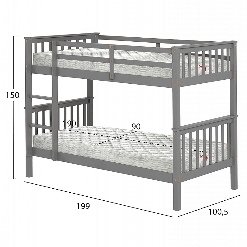 ΚΟΥΚΕΤΑ ΠΑΙΔΙΚΗ ΜΕ 2 ΣΤΡΩΜΑΤΑ LANTAI HM21307.02 ΞΥΛΟ ΠΕΥΚΟΥ ΓΚΡΙ--ΣΤΡΩΜΑΤΑ 90x190εκ