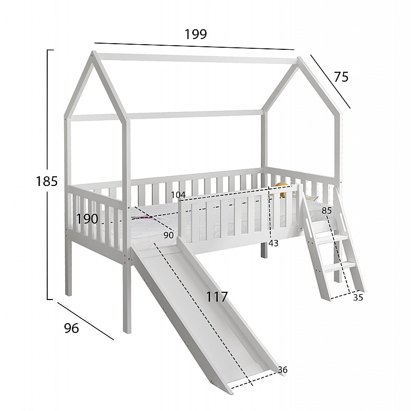 ΚΡΕΒΑΤΙ ΠΑΙΔΙΚΟ ΤΣΟΥΛΗΘΡΑ PHYLLIS HM21310.01 ΠΕΥΚΟ ΣΕ ΛΕΥΚΟ--ΜΕ ΣΤΡΩΜΑ 90x190εκ