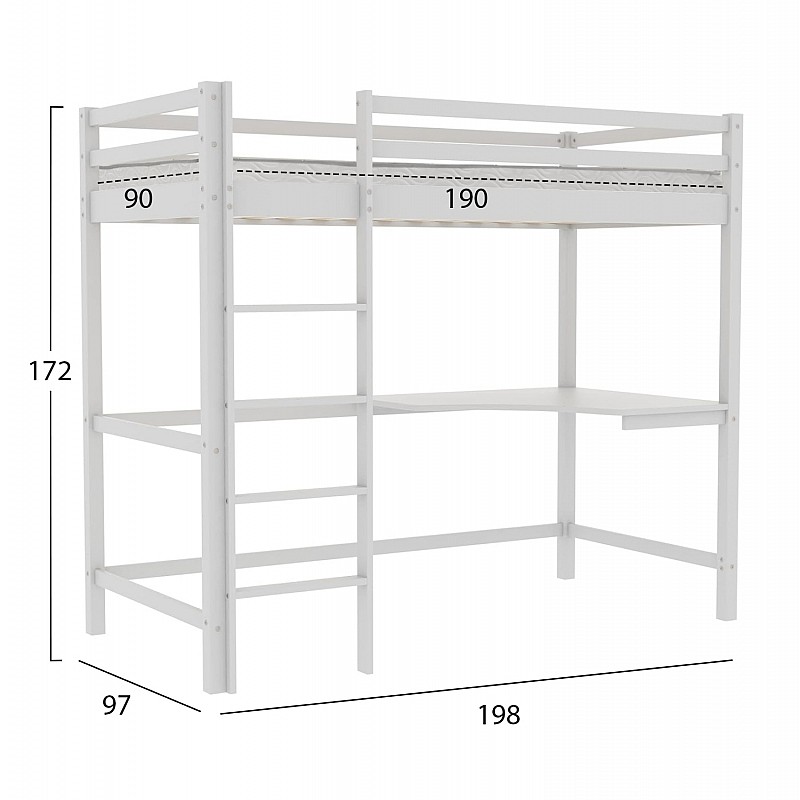 ΚΟΥΚΕΤΑ ΠΑΙΔΙΚΗ ΜΕ ΓΡΑΦΕΙΟ AKRON HM21311.01 ΞΥΛΟ ΠΕΥΚΟΥ ΛΕΥΚΟ--ME ΣΤΡΩΜΑ 90x190εκ