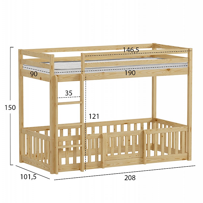 ΚΟΥΚΕΤΑ ΠΑΙΔΙΚΗ ΜΕ ΠΑΡΚΑΚΙ PLAYKID HM21312 ΞΥΛΟ ΠΕΥΚΟΥ ΦΥΣΙΚΟ--ME ΣΤΡΩΜΑ 90x190εκ
