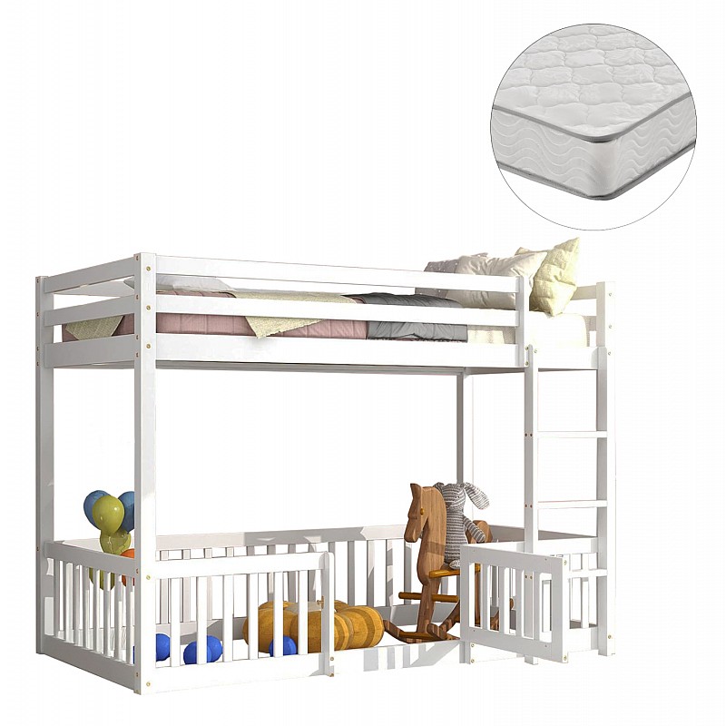 ΚΟΥΚΕΤΑ ΠΑΙΔΙΚΗ ΜΕ ΠΑΡΚΑΚΙ PLAYKID HM21312.01 ΞΥΛΟ ΠΕΥΚΟΥ ΛΕΥΚΟ--ME ΣΤΡΩΜΑ 90x190εκ