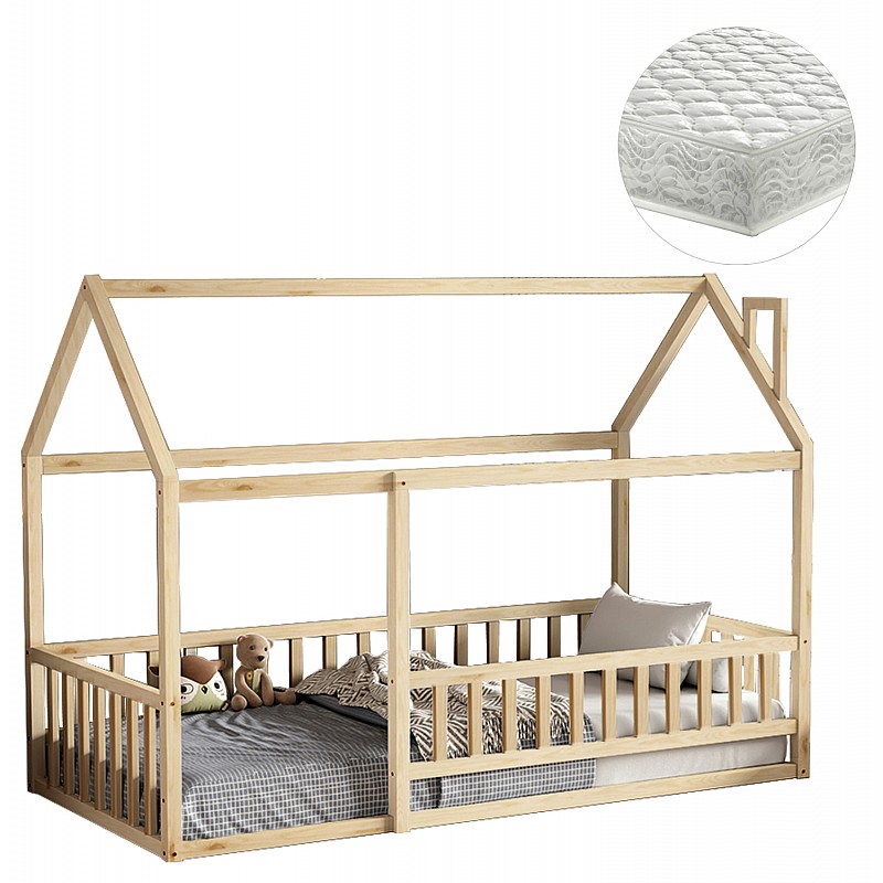 ΚΡΕΒΑΤΙ ΠΑΙΔΙΚΟ ΜΕ ΣΤΡΩΜΑ HOUSER HM21315 ΞΥΛΟ ΠΕΥΚΟΥ ΣΕ ΦΥΣΙΚΟ--ΣΤΡΩΜΑ 90x190εκ