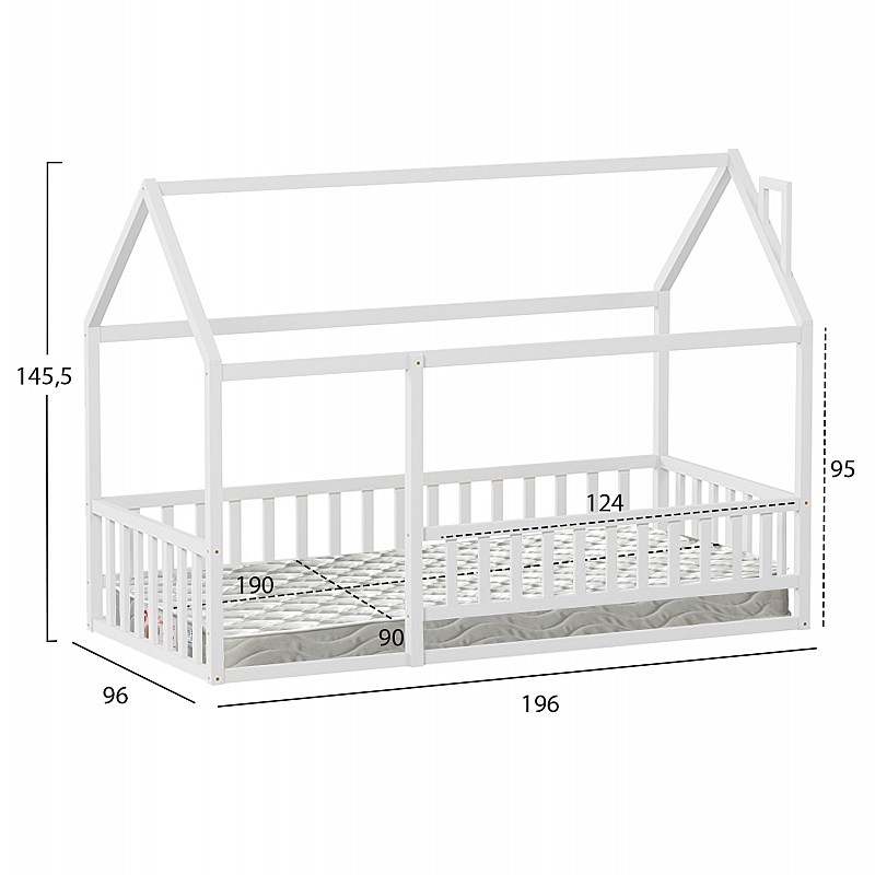 ΚΡΕΒΑΤΙ ΠΑΙΔΙΚΟ ΜΕ ΣΤΡΩΜΑ HOUSER HM21315.01 ΞΥΛΟ ΠΕΥΚΟΥ ΣΕ ΛΕΥΚΟ--ΣΤΡΩΜΑ 90x190εκ