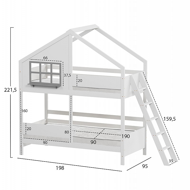 ΚΟΥΚΕΤΑ ΠΑΙΔΙΚΗ ΜΕ 2 ΣΤΡΩΜΑΤΑ COMBO HM21316 ΞΥΛΟ ΠΕΥΚΟΥ ΛΕΥΚΟ--ΣΤΡΩΜΑΤΑ 90x190εκ