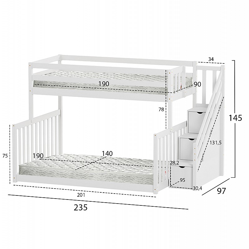 ΚΟΥΚΕΤΑ ΠΑΙΔΙΚΗ BEAMER HM21320 ΞΥΛΟ ΠΕΥΚΟΥ ΛΕΥΚΟ--ΓΙΑ ΣΤΡΩΜΑΤΑ 90 & 140x190εκ