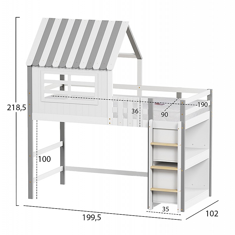 ΚΟΥΚΕΤΑ ΠΑΙΔΙΚΗ ΜΕ ΡΑΦΙΑ HOMI HM21321 ΞΥΛΟ ΠΕΥΚΟΥ ΛΕΥΚΟ/ΓΚΡΙ--ΜΕ ΣΤΡΩΜΑ 90x190εκ