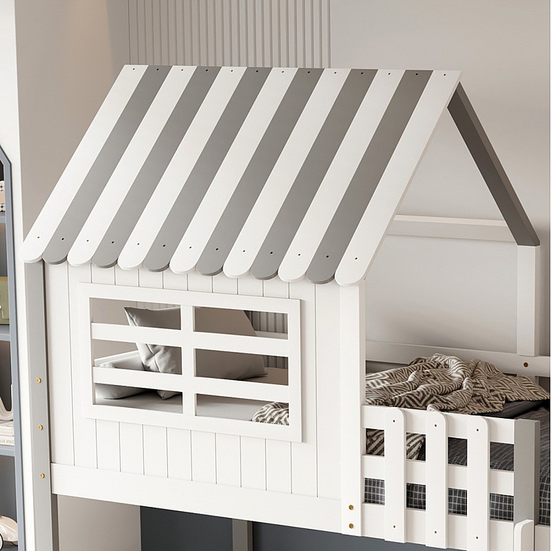 ΚΟΥΚΕΤΑ ΠΑΙΔΙΚΗ ΜΕ ΡΑΦΙΑ HOMI HM21321 ΞΥΛΟ ΠΕΥΚΟΥ ΛΕΥΚΟ/ΓΚΡΙ--ΜΕ ΣΤΡΩΜΑ 90x190εκ