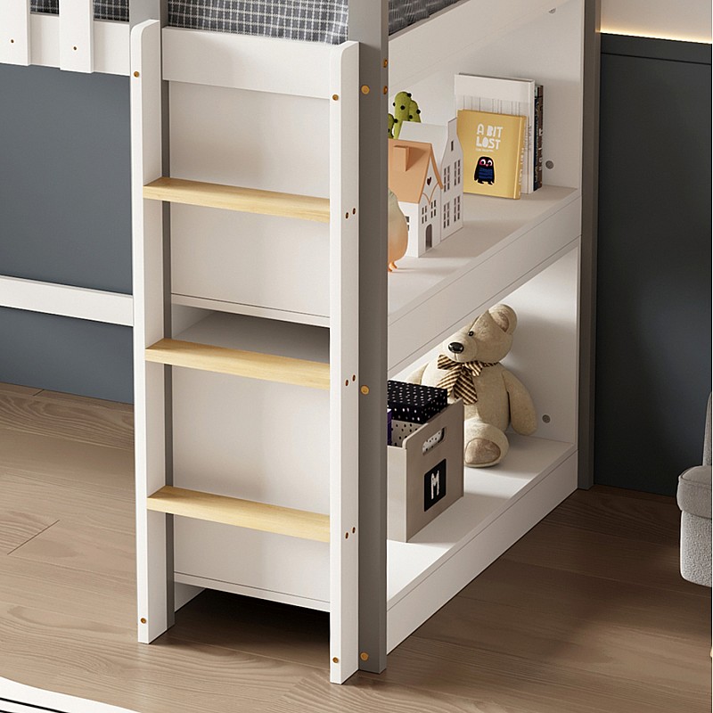 ΚΟΥΚΕΤΑ ΠΑΙΔΙΚΗ ΜΕ ΡΑΦΙΑ HOMI HM21321 ΞΥΛΟ ΠΕΥΚΟΥ ΛΕΥΚΟ/ΓΚΡΙ--ΜΕ ΣΤΡΩΜΑ 90x190εκ