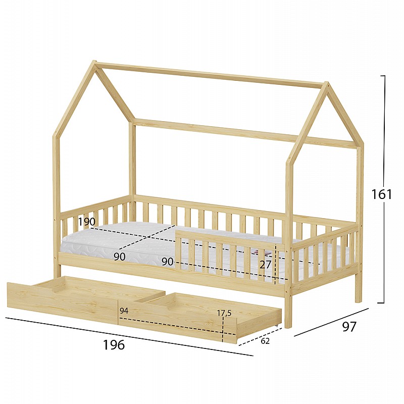 ΚΡΕΒΑΤΙ ΠΑΙΔΙΚΟ ΜΕ ΣΥΡΤΑΡΙΑ PHYLLIS HM21324 ΞΥΛΟ ΠΕΥΚΟΥ ΦΥΣΙΚΟ--ΜΕ ΣΤΡΩΜΑ 90x190εκ