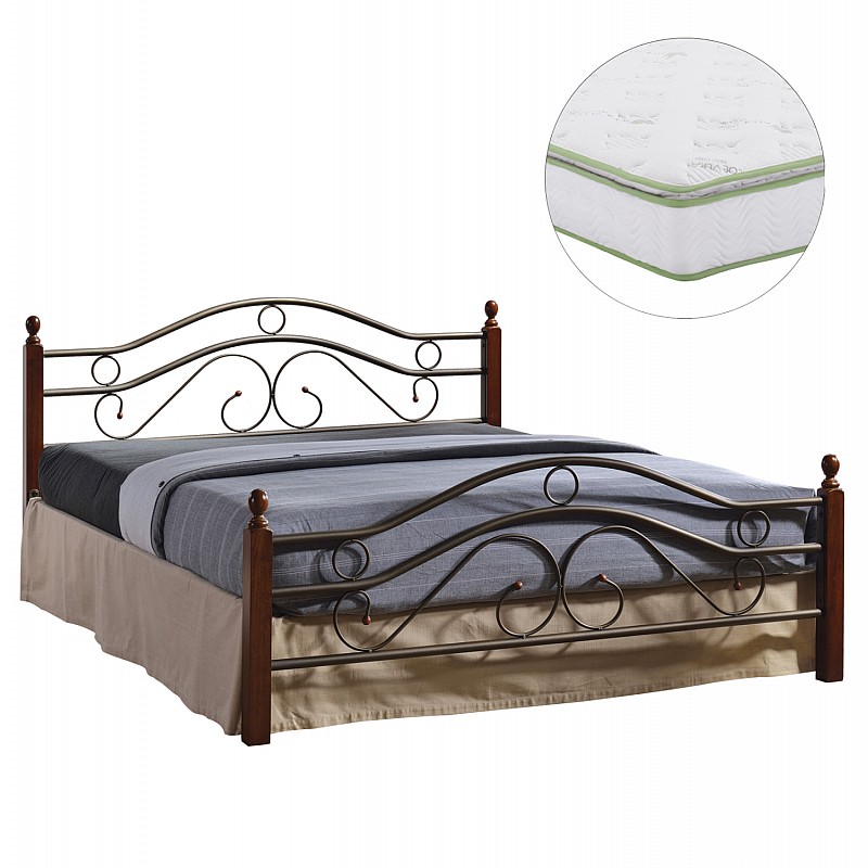 ΚΡΕΒΑΤΙ ΔΙΠΛΟ & ΣΤΡΩΜΑ CELINA HM21328 ΜΕΤΑΛΛΟ & ΞΥΛΟ ΣΕ DIRTY OAK--ΣΤΡΩΜΑ 150x200εκ