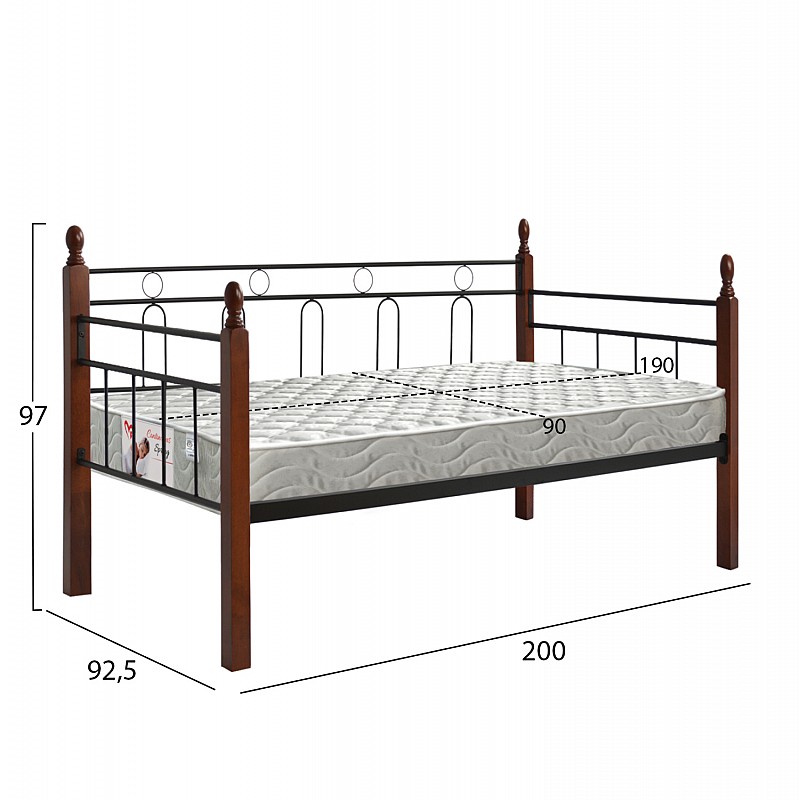 ΚΑΝΑΠΕΣ ΚΡΕΒΑΤΙ ΜΕ ΣΤΡΩΜΑ REVEN HM21329 ΜΕΤΑΛΛΟ & ΞΥΛΟ ΣΕ DIRTY OAK--ΣΤΡΩΜΑ 90Χ190εκ