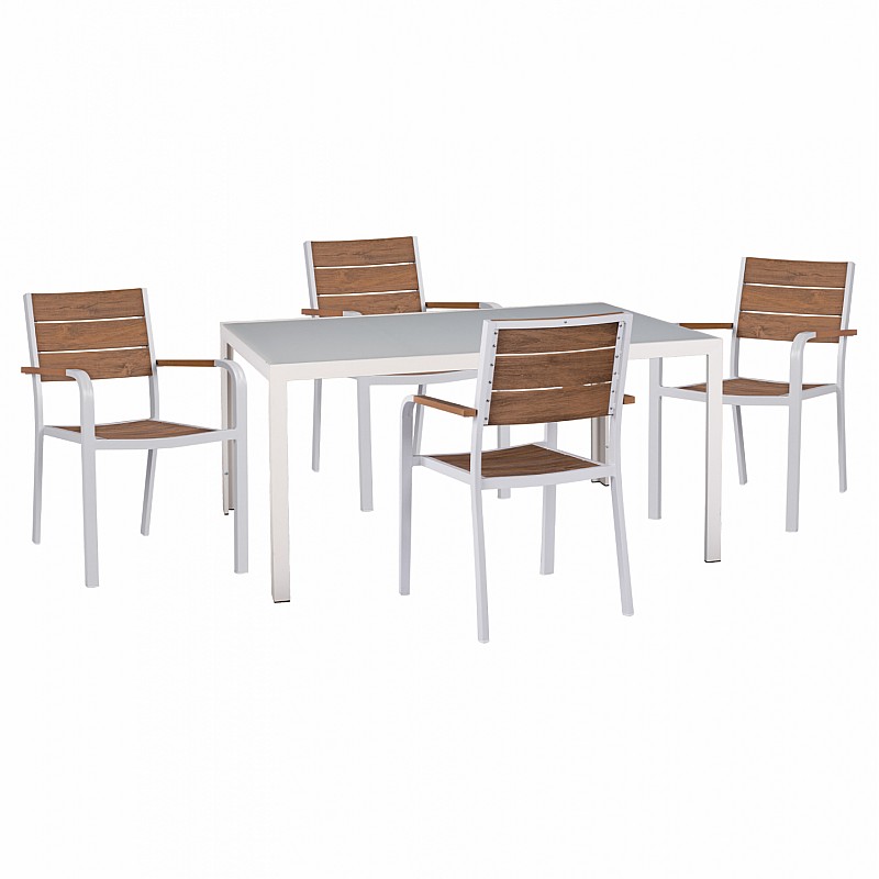 ΣΕΤ ΤΡΑΠΕΖΑΡΙΑΣ 5ΤΜΧ ΤΡΑΠ. 150Χ90 & ΠΟΛ/ΝΕΣ ΑΛΟΥΜΙΝΙΟΥ ΜΕ POLYWOOD ΛΕΥΚΕΣ HM11706.01