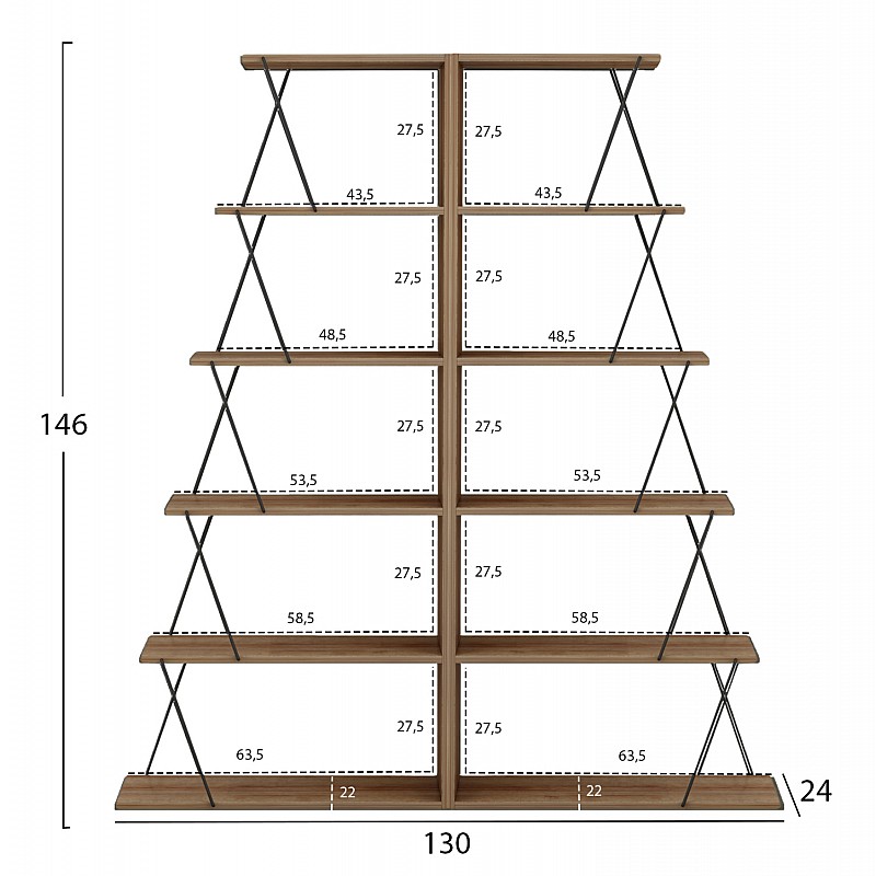 ΣΕΤ ΒΙΒΛΙΟΘΗΚΕΣ 2ΤΜΧ MINI TARS HM11772.14 ΜΕΛΑΜΙΝΗ ΦΥΣΙΚΟ OAK-ΜΑΥΡΟ 65x24x146Υεκ.(x2)
