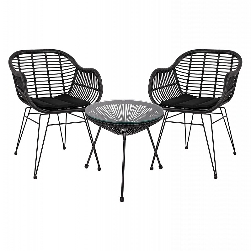 ΣΕΤ ΤΡΑΠΕΖΑΡΙΑΣ 3ΤΜΧ HM11871 ΜΕΤΑΛΛΟ & RATTAN ΣΕ ΜΑΥΡΟ ΧΡΩΜΑ