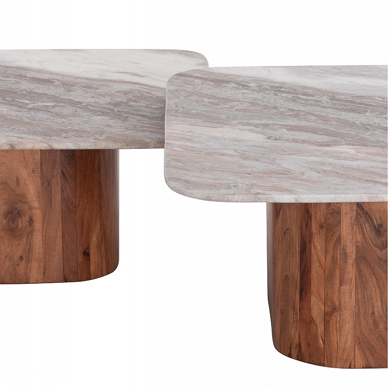 ΣΕΤ 2ΤΜΧ ΤΡΑΠΕΖΙΑ ΣΑΛΟΝΙΟΥ VOLTI HM21079 ΓΚΡΙ ΜΑΡΜΑΡΟ-ΞΥΛΟ ΑΚΑΚΙΑΣ