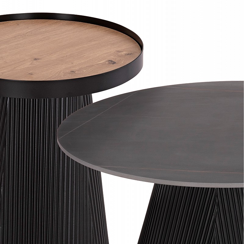 ΣΕΤ 2ΤΜΧ ΤΡΑΠΕΖΙΑ ΣΑΛΟΝΙΟΥ DUNCAN HM21081 MDF ΚΑΙ ΚΕΡΑΜΙΚΟ TOP Φ80εκ & Φ45εκ